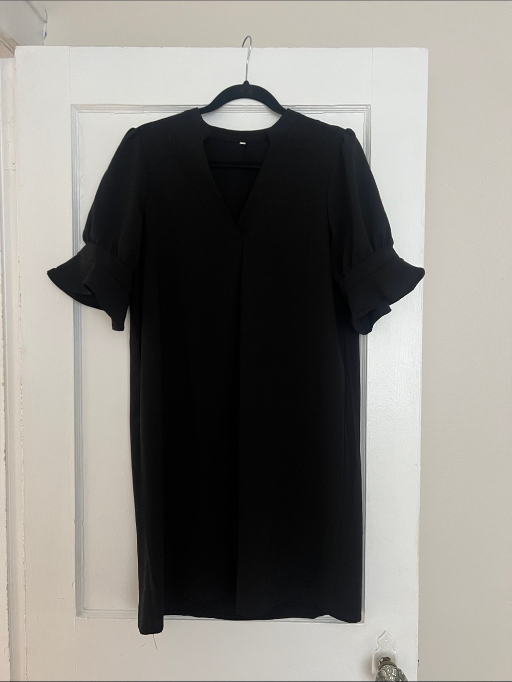 Black Ruffle Sleeve V-Neck Dress